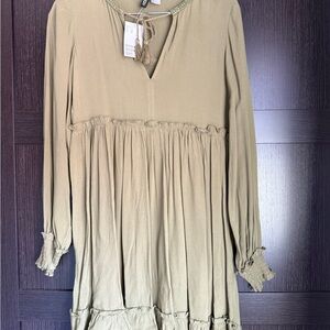 H&M Olive Green Tassel Tie Dress